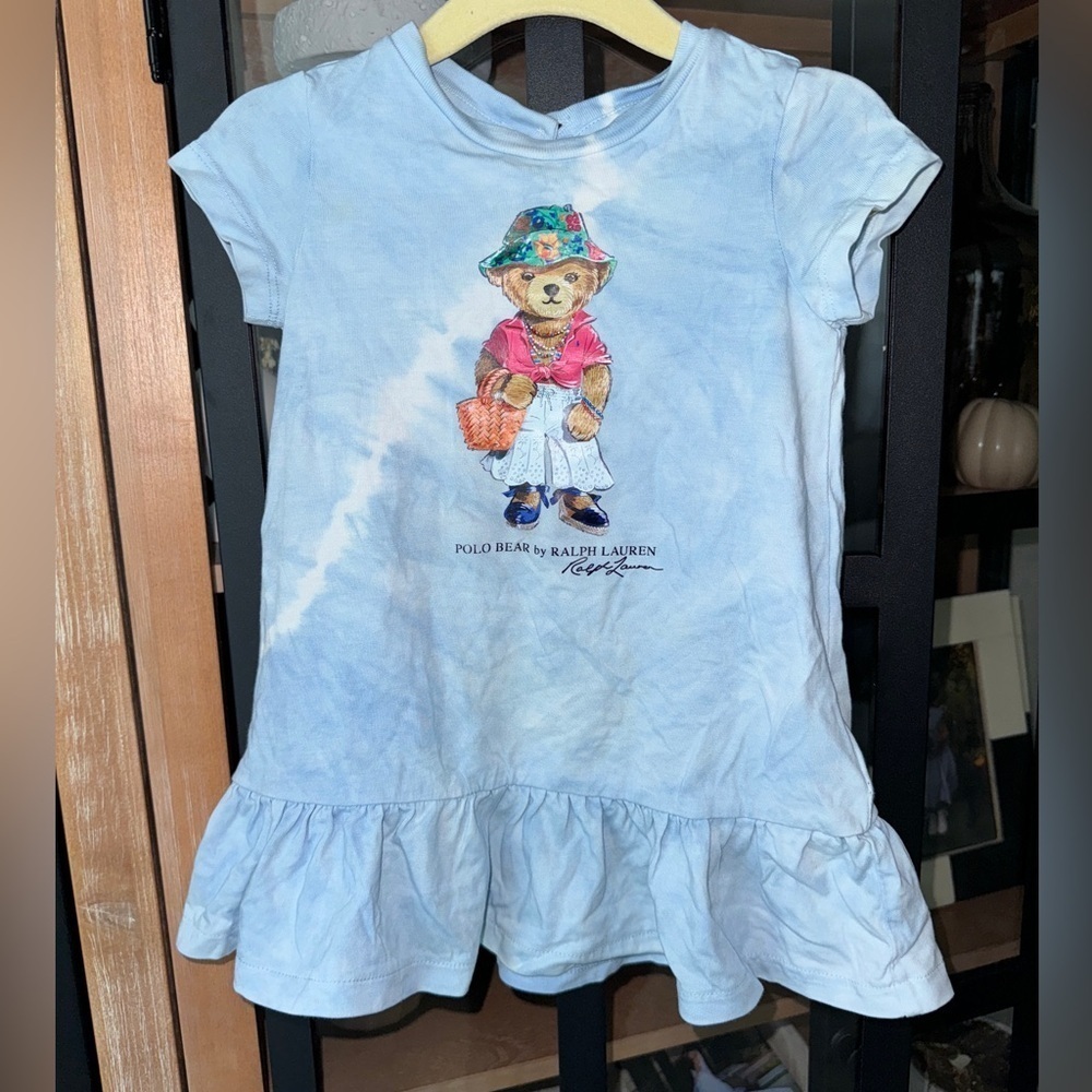 Ralph Lauren Tie-Dye Polo Bear Cotton Dress baby girl ruffles short sleeve teddy